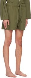 Tekla Green Drawstring Pyjama Shorts