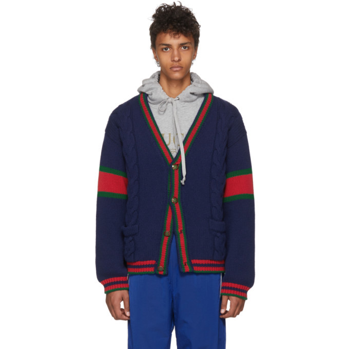 Photo: Gucci Blue Cable Knit Wool Cardigan