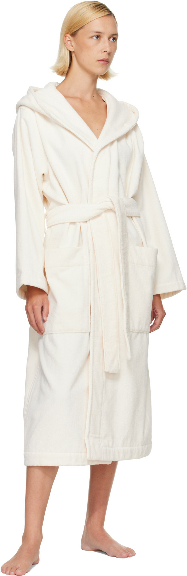 Tekla Off-White Terry Hooded Bathrobe