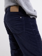 Canali - Tapered Cotton-Blend Corduroy Trousers - Blue