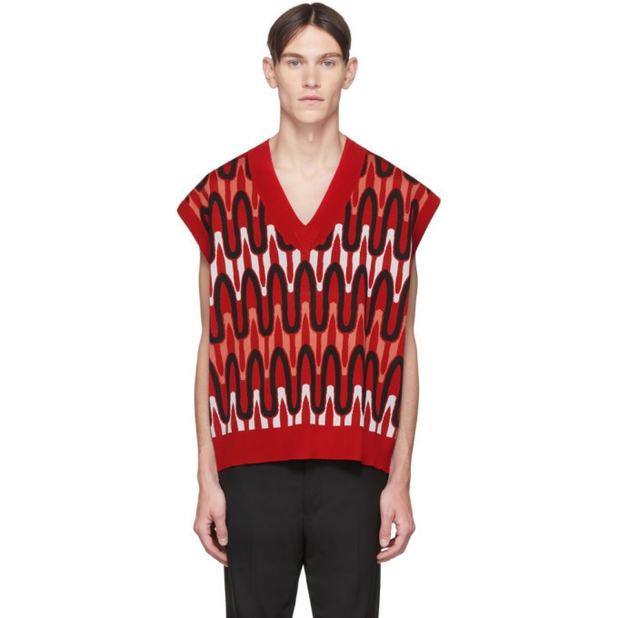 Photo: Neil Barrett Red Scribble Striped Sweater Vest