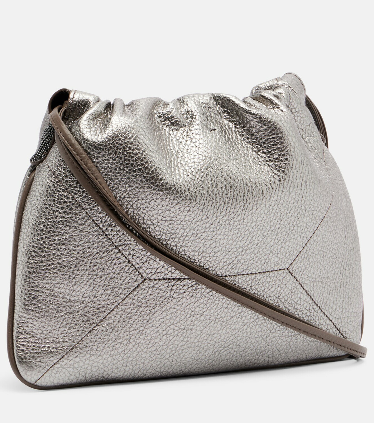 Brunello Cucinelli Monili Small metallic leather crossbody bag
