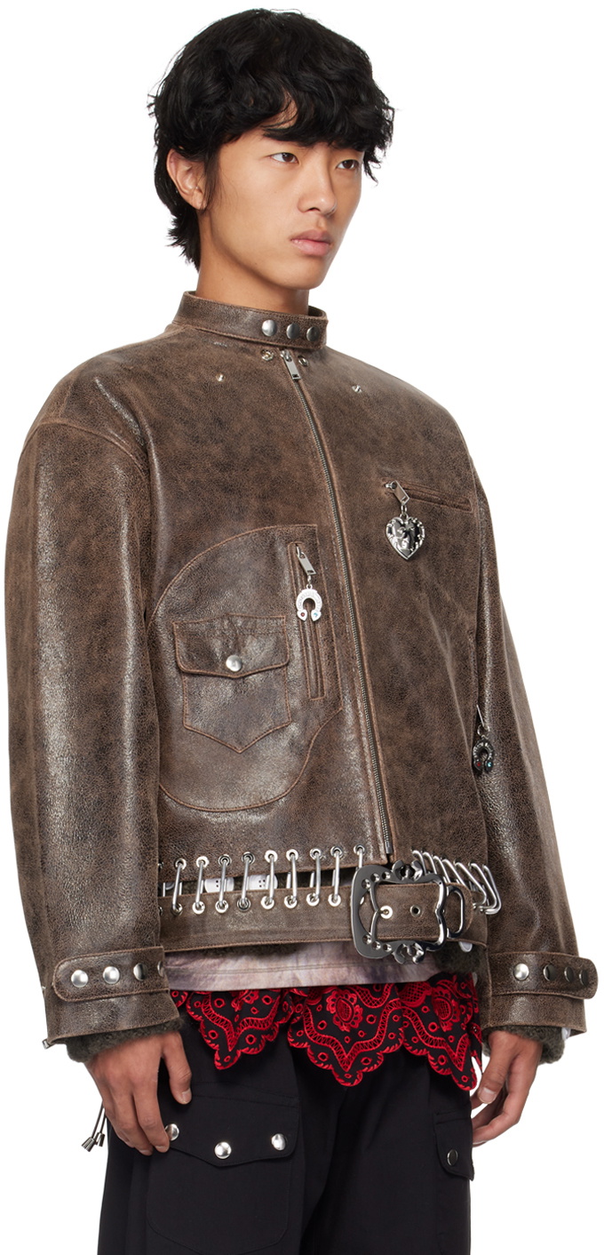 Chopova Lowena Brown Belted Leather Jacket Chopova Lowena