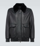 Brioni Shearling-trimmed leather bomber jacket