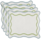 Misette Blue & Green Grid Embroidered Linen Placemat Set