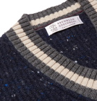 Brunello Cucinelli - Stripe-Trimmed Mélange Virgin Wool-Blend Sweater - Men - Blue