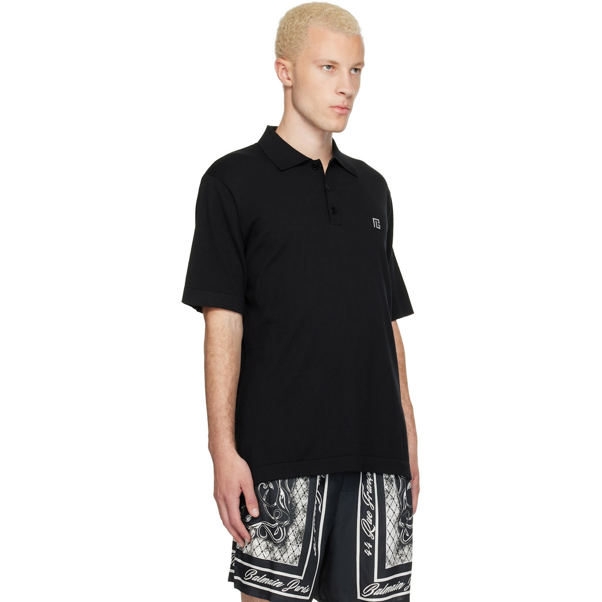 BALMAIN Black Embroidered Cotton Polo