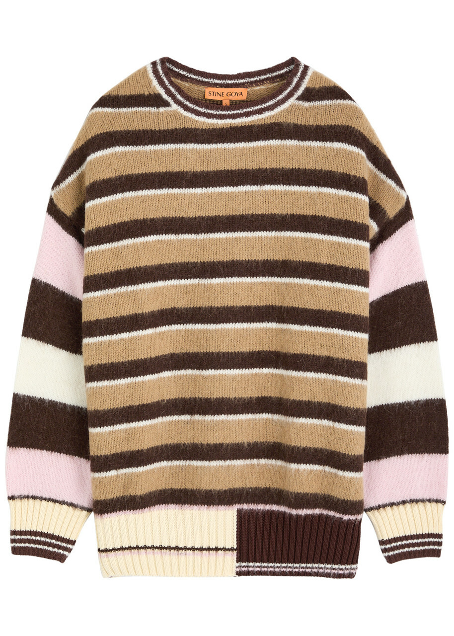 Stine Goya Striped Brushed-knit Jumper Brown