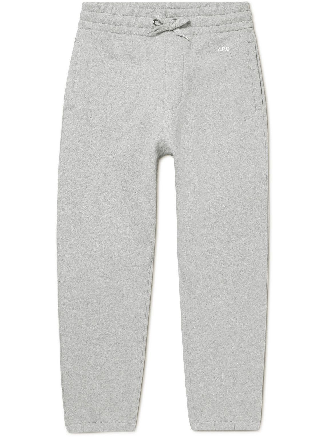 Photo: A.P.C. - Malo Tapered Logo-Embroidered Cotton-Jersey Sweatpants - Gray