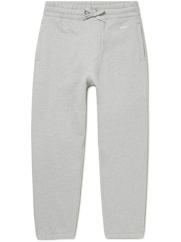 Photo: A.P.C. - Malo Tapered Logo-Embroidered Cotton-Jersey Sweatpants - Gray