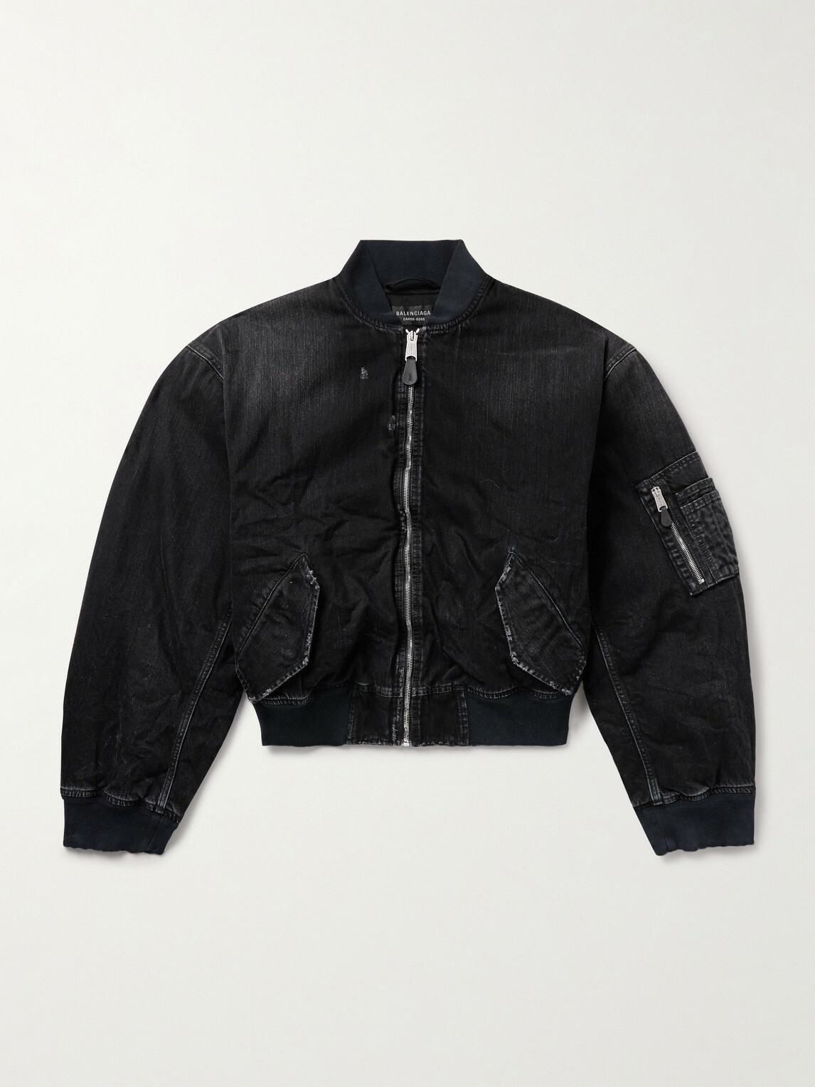 Balenciaga - Distressed Denim Bomber Jacket - Black Balenciaga