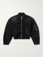 Balenciaga - Distressed Denim Bomber Jacket - Black