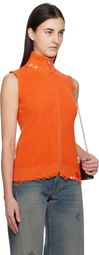 MM6 Maison Margiela Orange Eaten Knit Logo Zip Up Vest