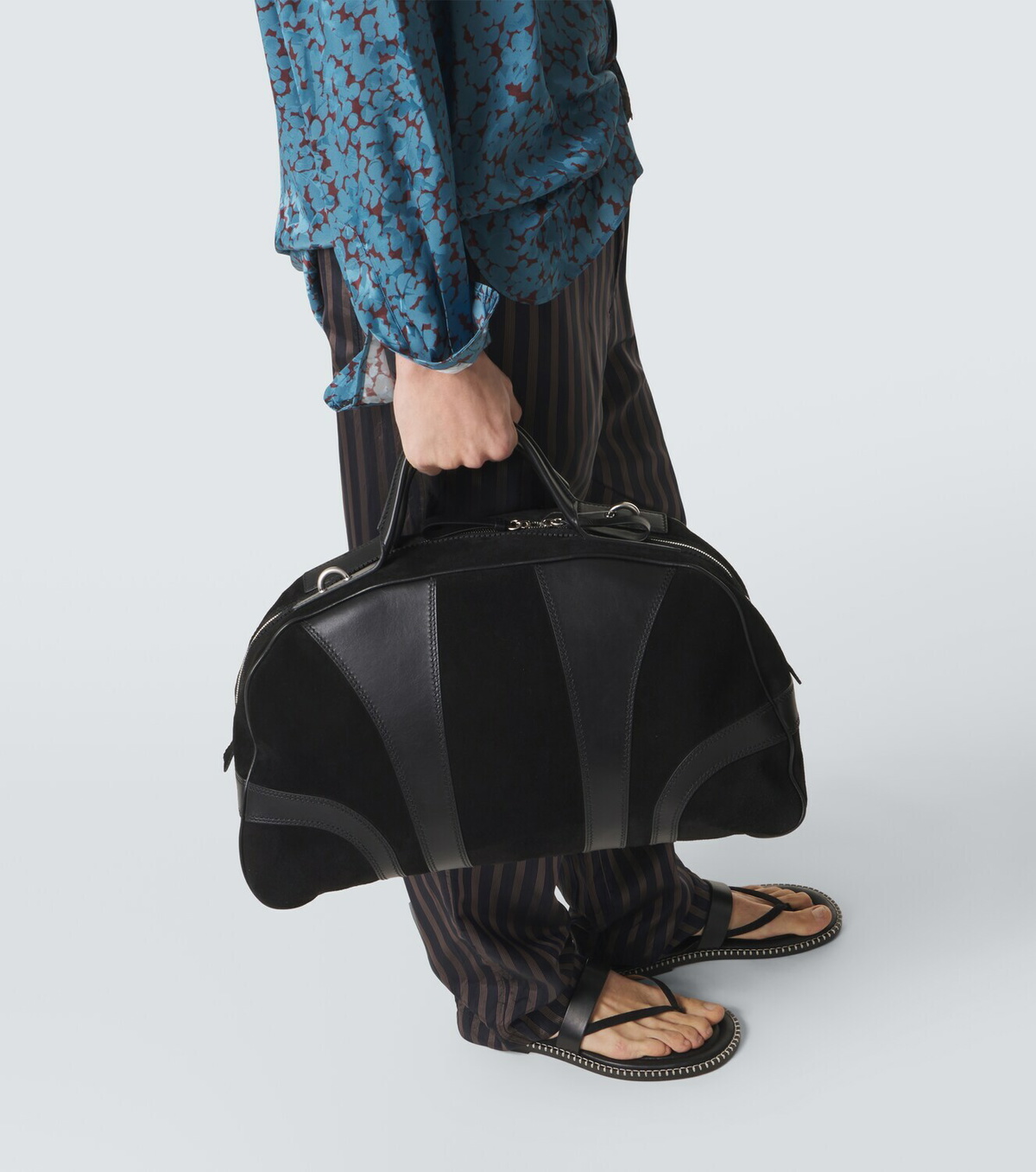 Dries Van Noten Leather-trimmed suede duffel bag