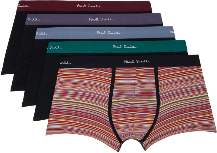 Photo: Paul Smith Five-Pack 'Signature Stripe' Mixed Organic-Cotton Boxer Briefs