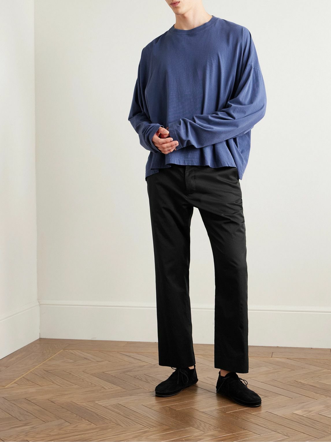 The Row - Lerio Straight-Leg Cotton-Poplin Suit Trousers - Black
