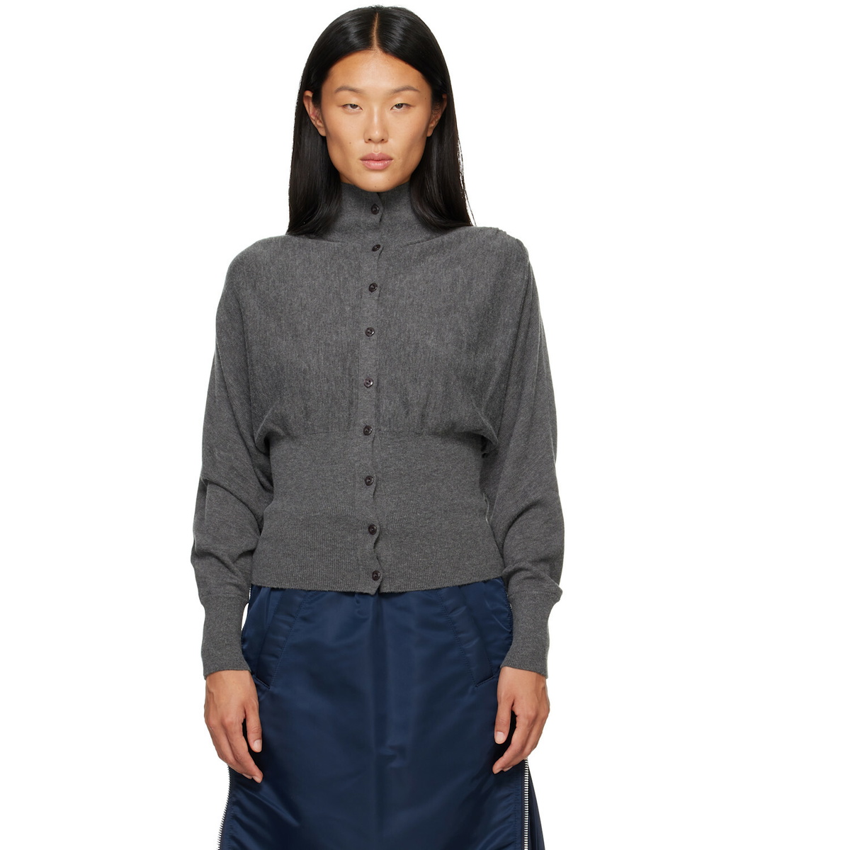 OPEN YY Gray Button Up Blouson Cardigan