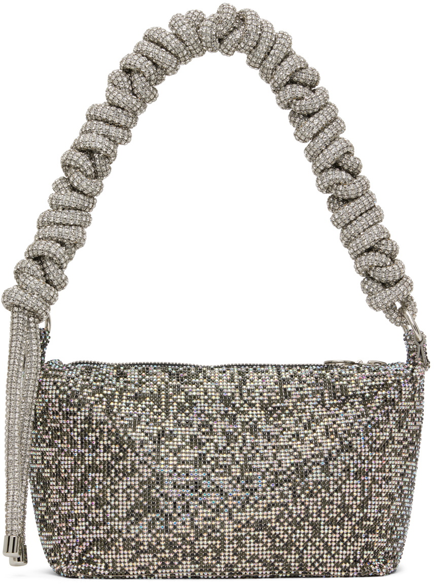 KARA Black Silver Crystal Mesh Phone Cord Bag Kara