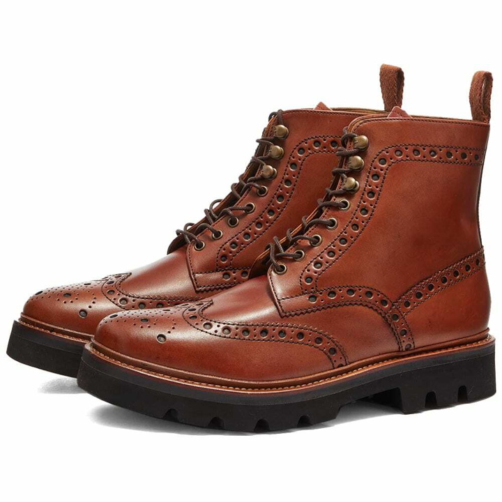 Photo: Grenson Men's Fred Lug Brogue Boot in Tan Hand Painted Calf