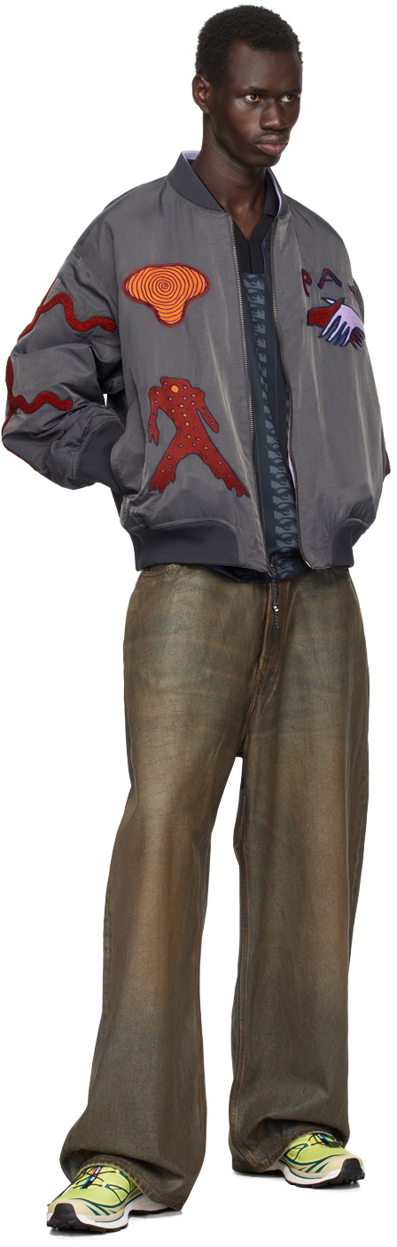 Perks and Mini Gray & Purple Susumu Mukai Edition Markings Reversible Bomber Jacket