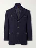 Brunello Cucinelli - Herringbone Wool and Cotton-Blend Twill Jacket with Detachable Shell Liner - Blue