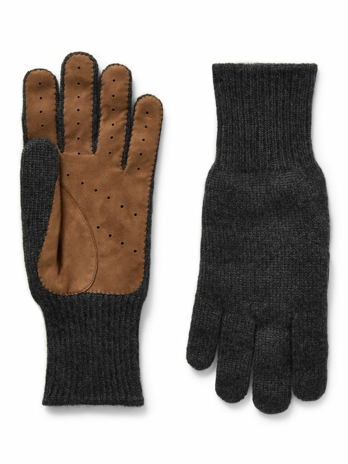 Photo: Brunello Cucinelli - Suede-Trimmed Cashmere Gloves - Brown