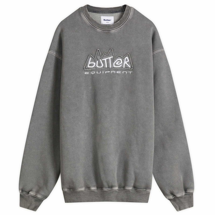 Photo: Butter Goods Men's Equipment Applique Crew Sweatshirt in Washed Black