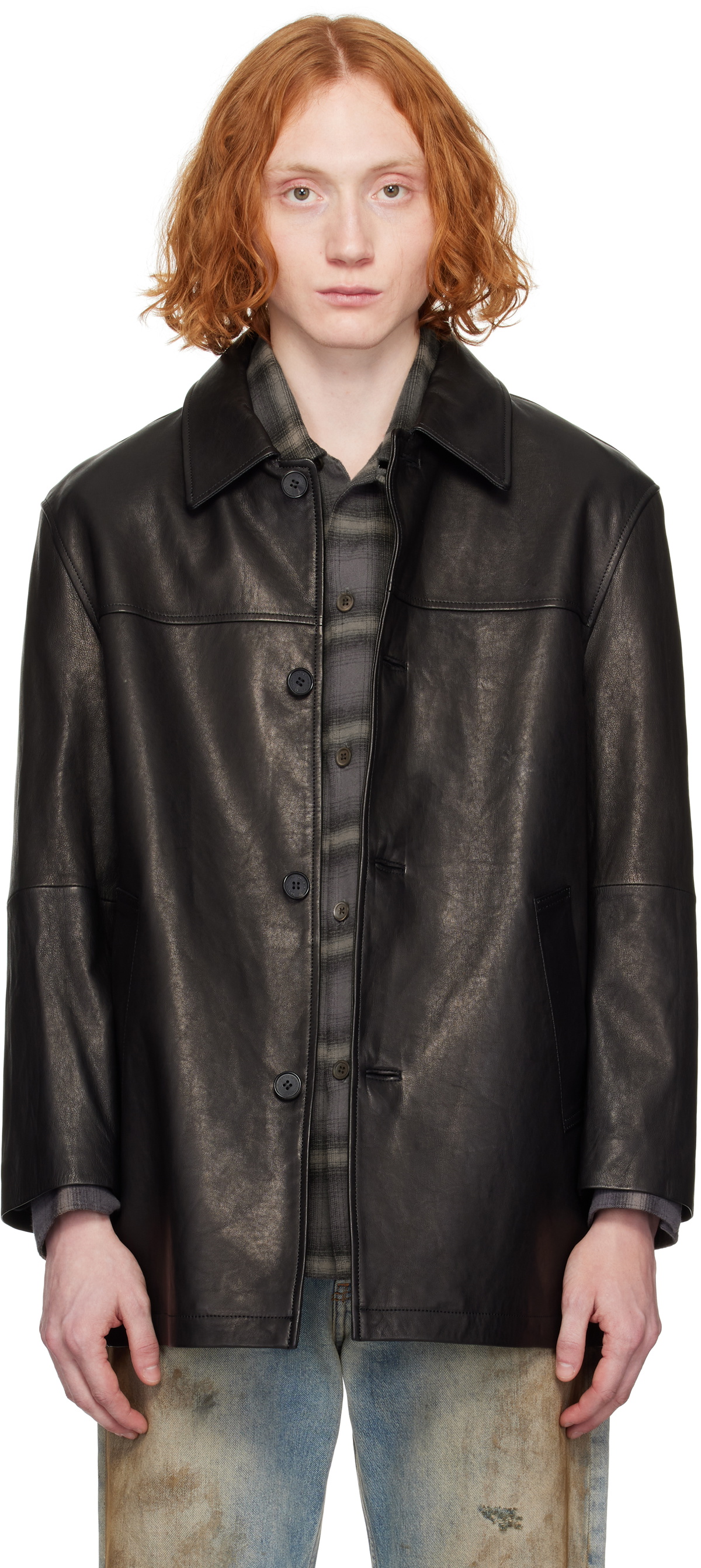 ジャケット・アウター Dunst UNISEX LEATHER HALF JACKET The Unisex Half Leather Jacket in BLACK dunststudio.com The