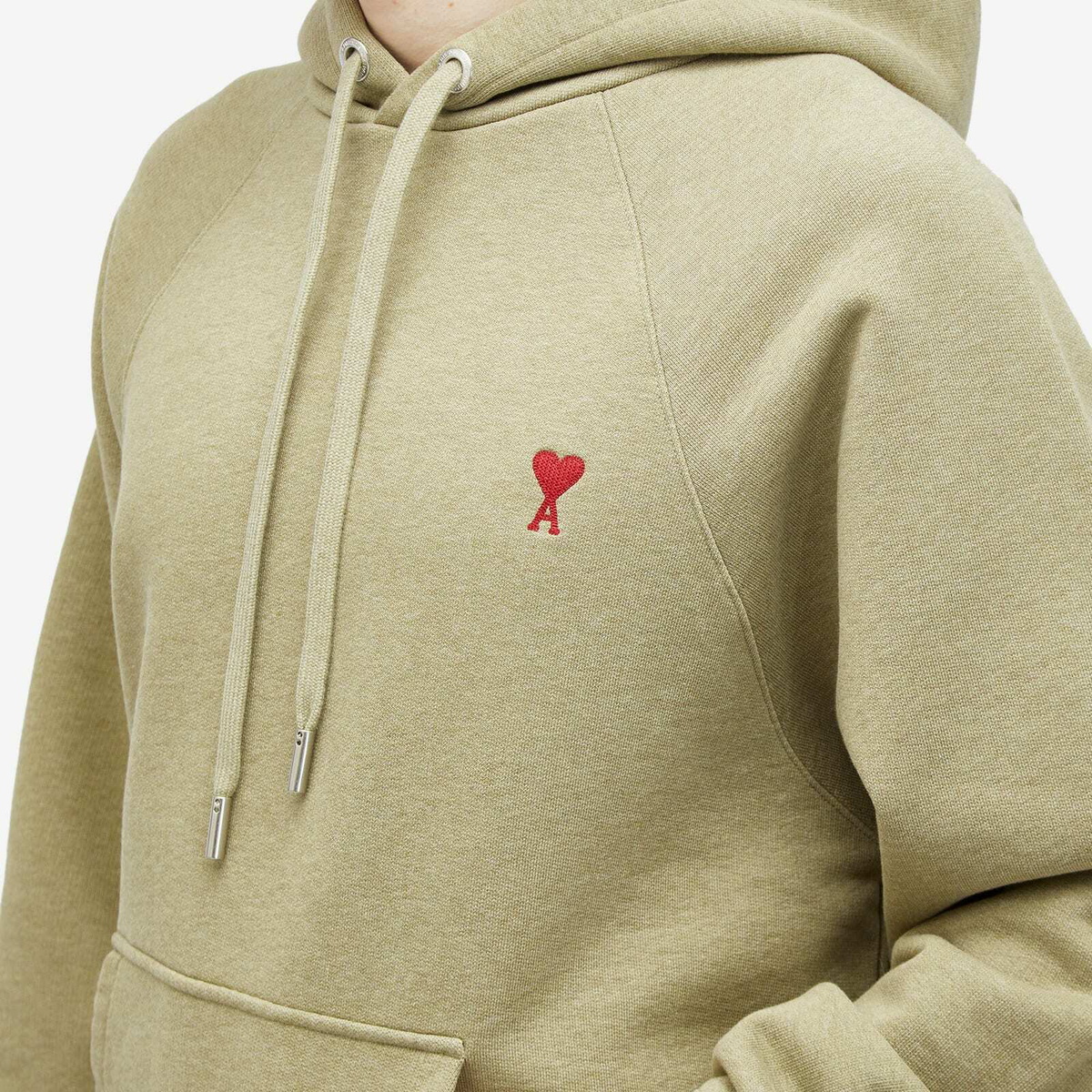 AMI Paris Men's Small A Heart Popover Hoodie in Heather Sage