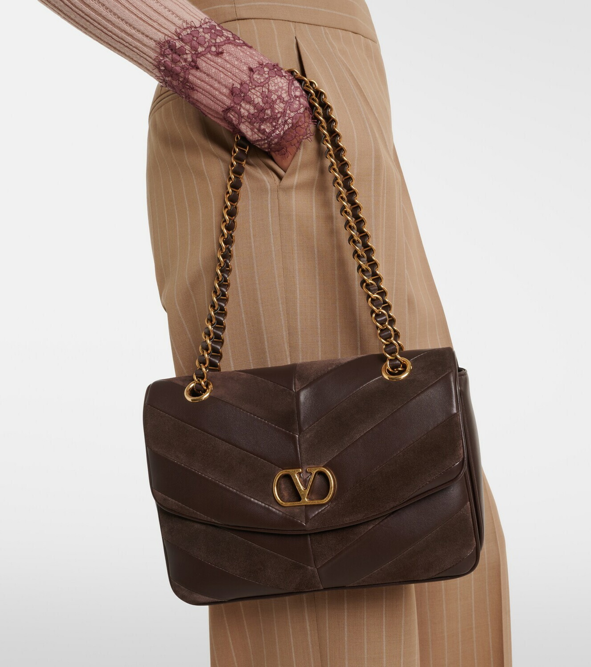 Valentino Garavani Djuna Medium chevron leather shoulder bag