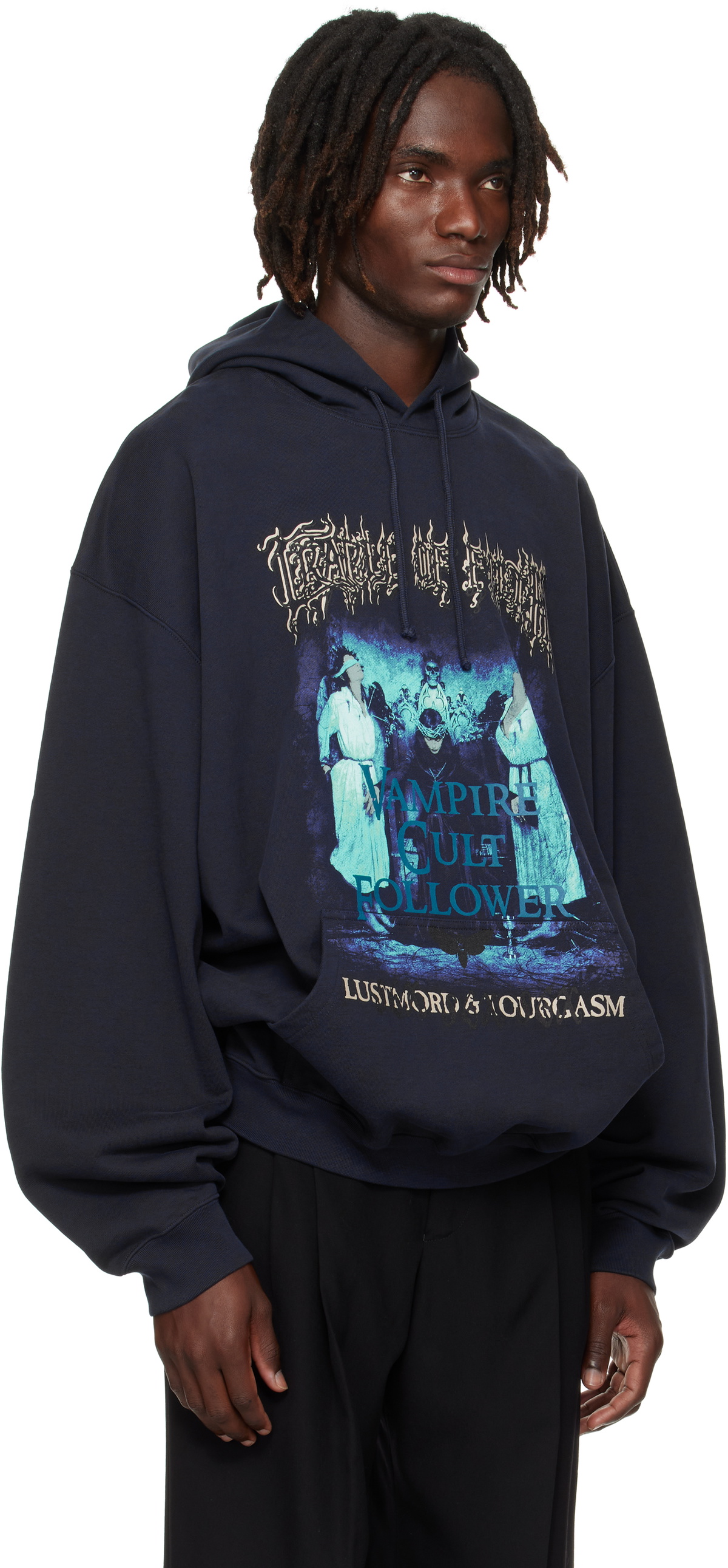 VETEMENTS Navy Cradle of Filth 'Vampire Cult' Oversized Hoodie