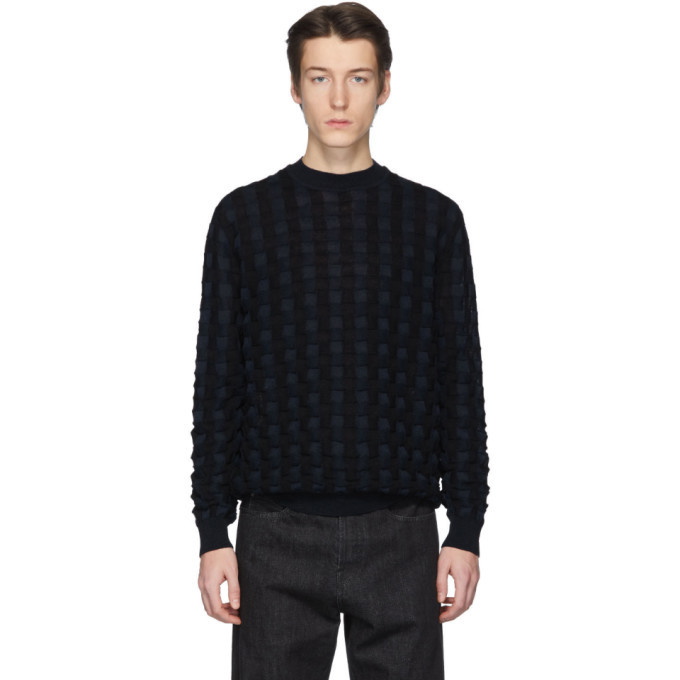 Photo: Jil Sander Black and Navy Basket Wool Sweater