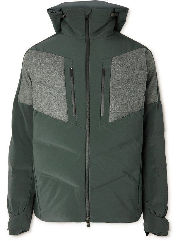 Photo: Kjus - Torrent Stretch Wool Twill-Panelled Hooded Down Ski Jacket - Green
