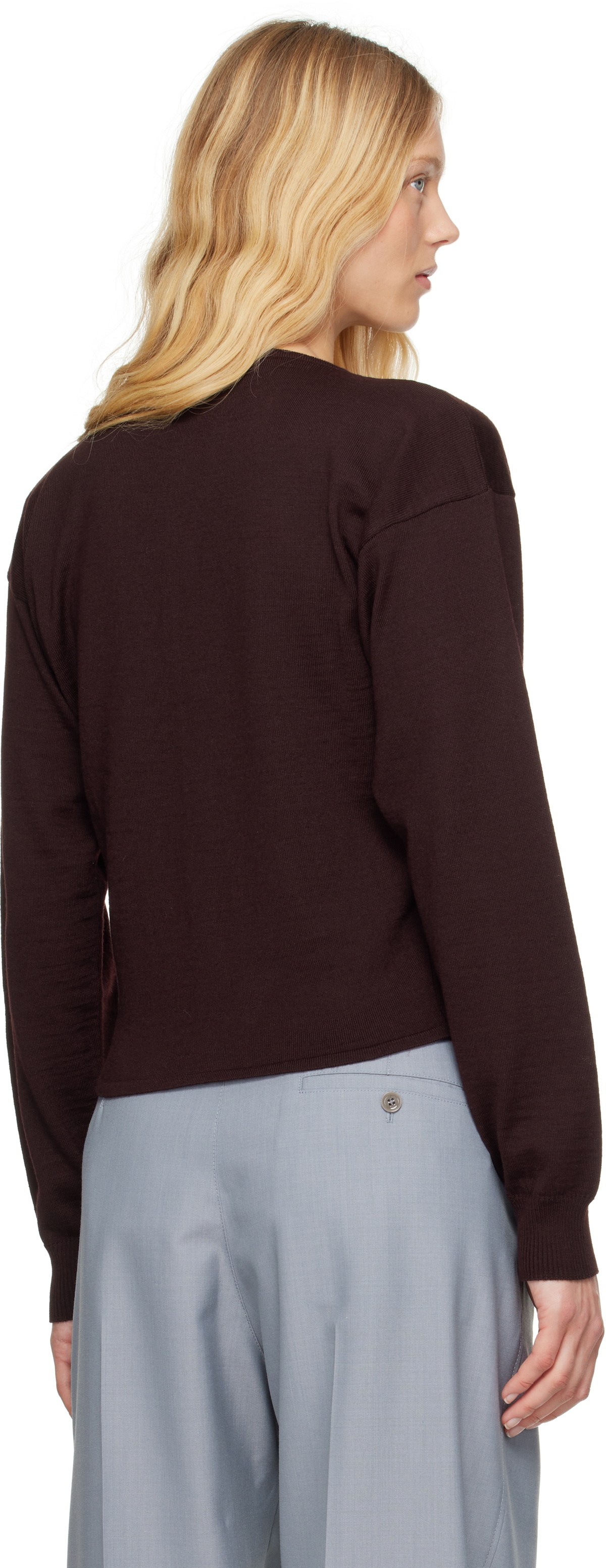 3787 Burgundy Letter Printed Cardigan