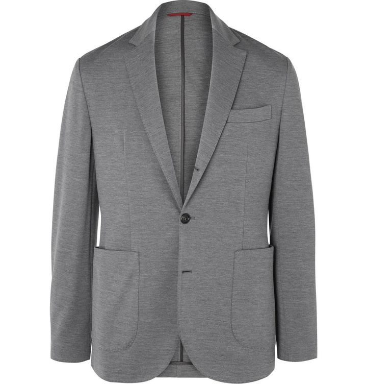 Photo: Brunello Cucinelli - Unstructured Silk and Cotton-Blend Piqué Blazer - Gray