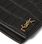 SAINT LAURENT - Logo-Appliquéd Croc-Effect Leather Billfold Wallet - Black