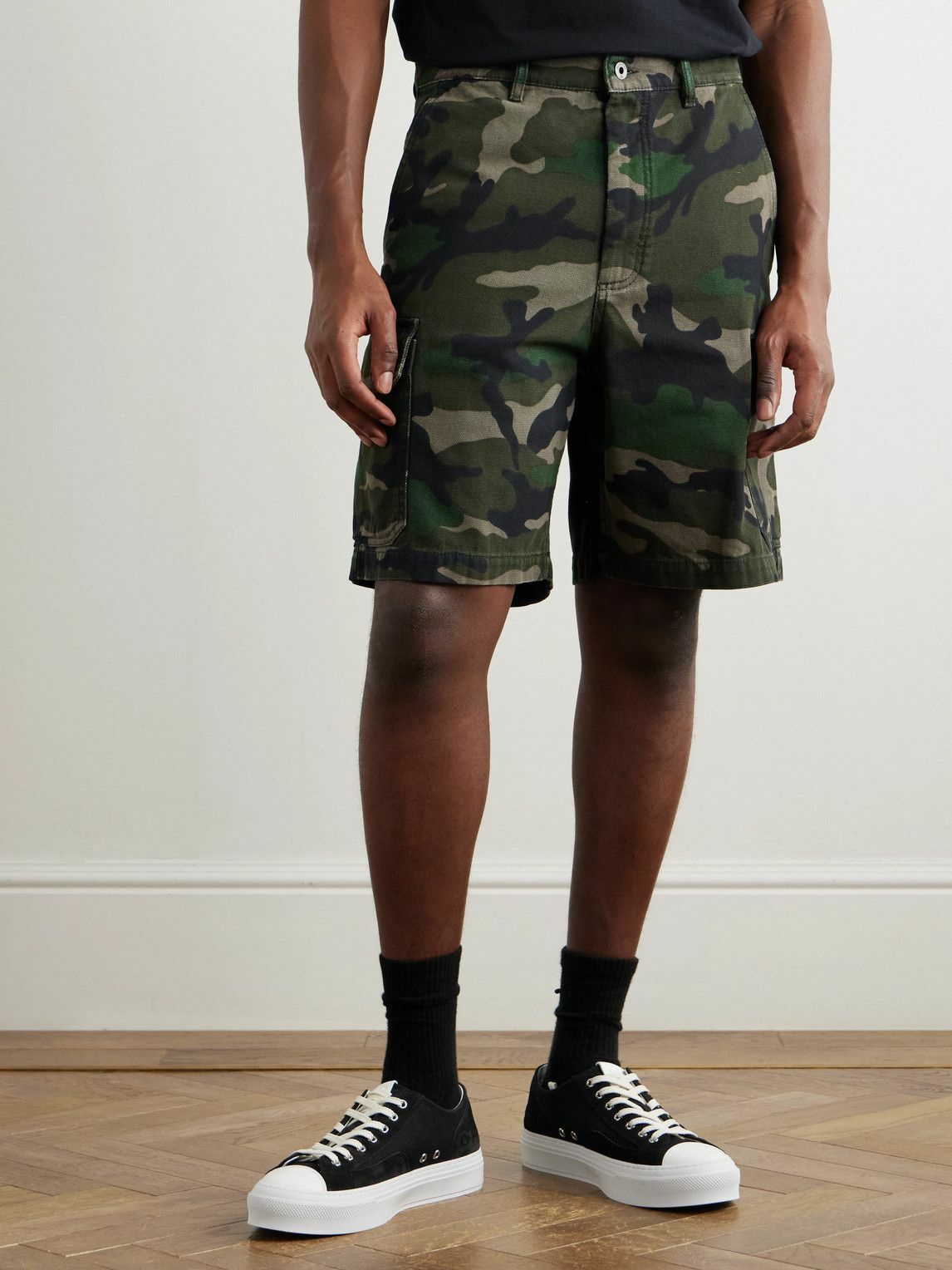 Valentino Garavani - Straight-Leg Camouflage-Print Canvas Cargo Shorts - Green