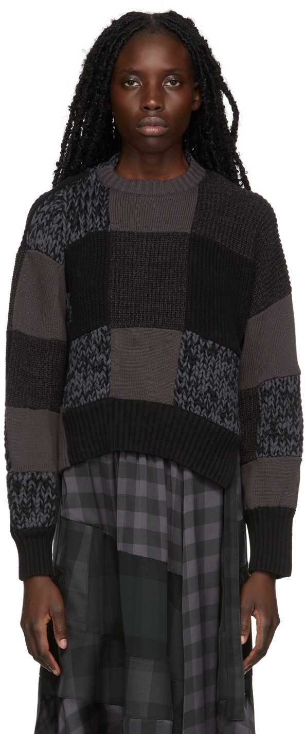 Sacai Grey & Black Check Buffalo Sweater Sacai