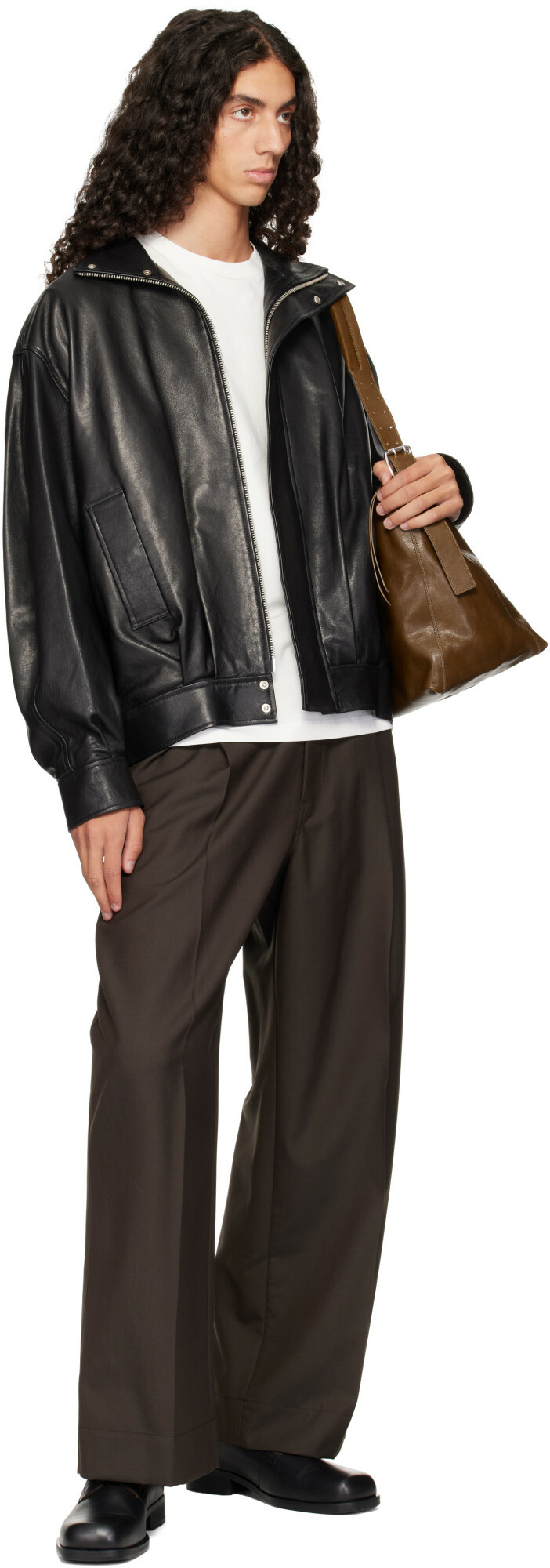 Arma Black Paulo Leather Funnel Neck Jacket