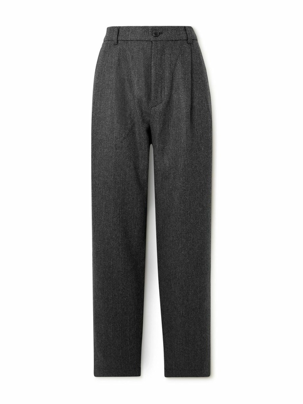 Photo: MILES LEON - Traveler Straight-Leg Pleated Herringbone Wool and Cashmere-Blend Trousers - Gray