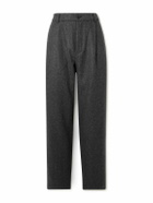 MILES LEON - Traveler Straight-Leg Pleated Herringbone Wool and Cashmere-Blend Trousers - Gray