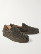 CHRISTIAN LOUBOUTIN - Roller-Boat Spiked Suede Slip-On Sneakers - Gray