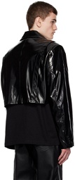Feng Chen Wang Black Cropped Faux-Leather Jacket