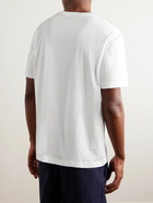 Brioni - Logo-Embossed Leather-Trimmed Cotton-Jersey T-Shirt - White