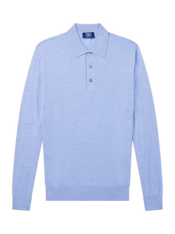 Photo: FEDELI - Sportman Cashmere and Silk-Blend Polo Shirt - Blue