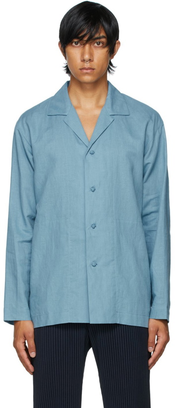 Photo: Homme Plissé Issey Miyake Blue Cotton & Linen Shirt