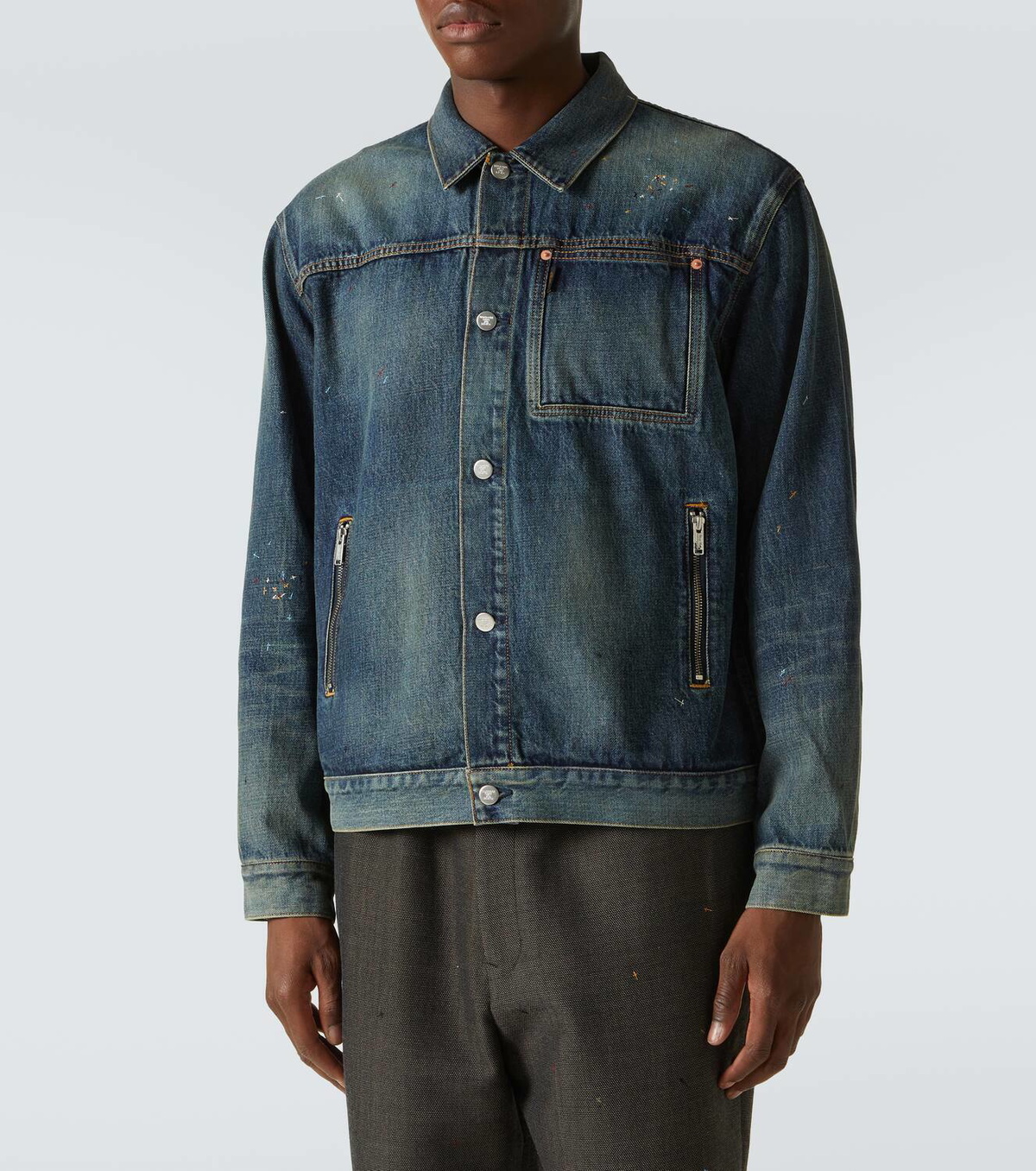 Undercover Embroidered faded denim jacket
