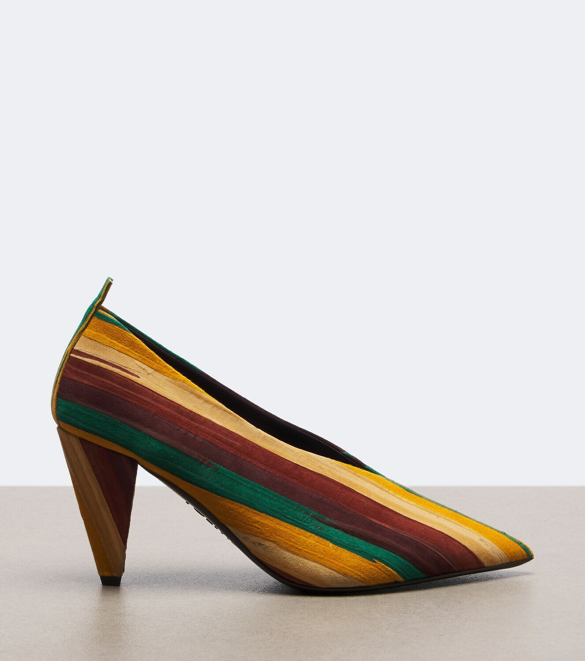 Loewe Origami Cubic striped leather pumps