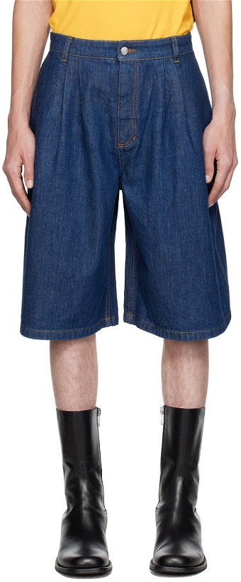 Photo: Situationist Navy Pleated Denim Shorts