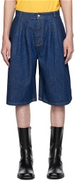 Situationist Navy Pleated Denim Shorts